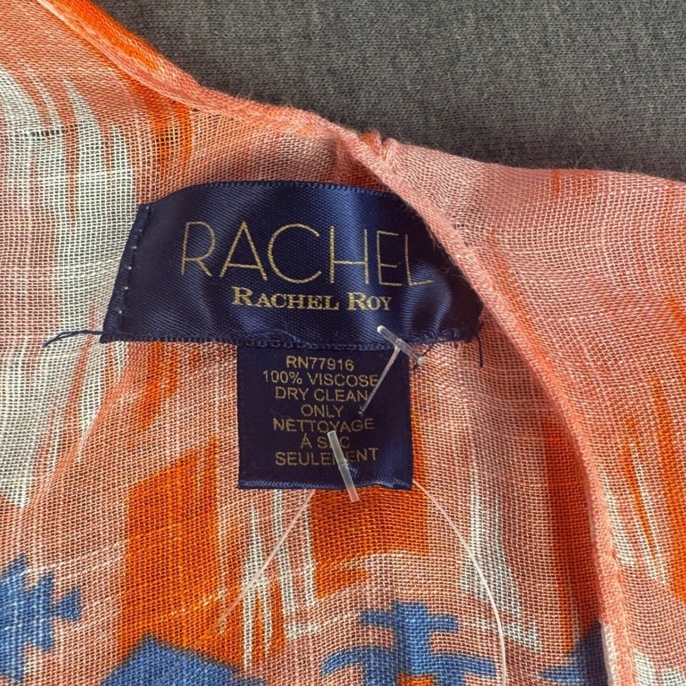 Rachel Roy Womens Kimono Cardigan Orange Blue Aztec Print Lightweight - Picture 4 of 7